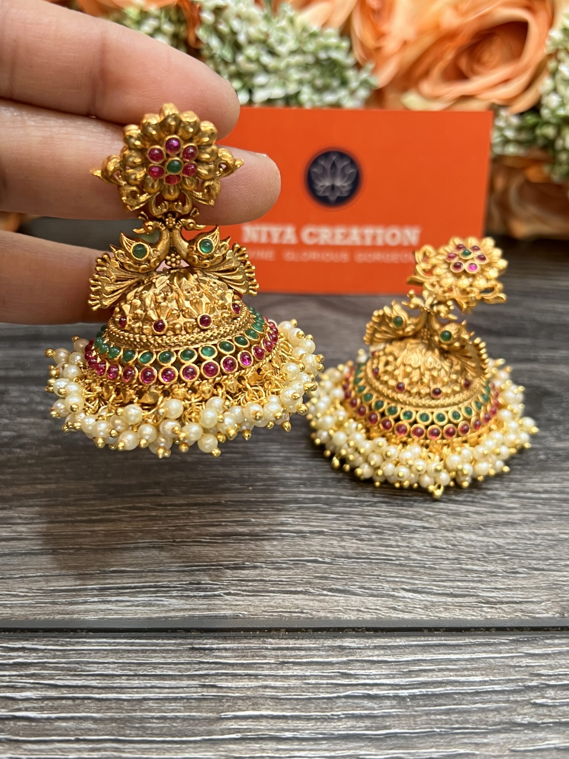 Lord Sive Parvathi Antique matte gold Kemp Jhumka Earrings – Simpliful  Jewelry